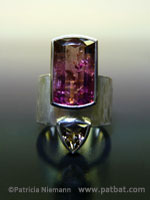 Ring with oblong pink and triangular brown tourmalines by Patricia Niemann